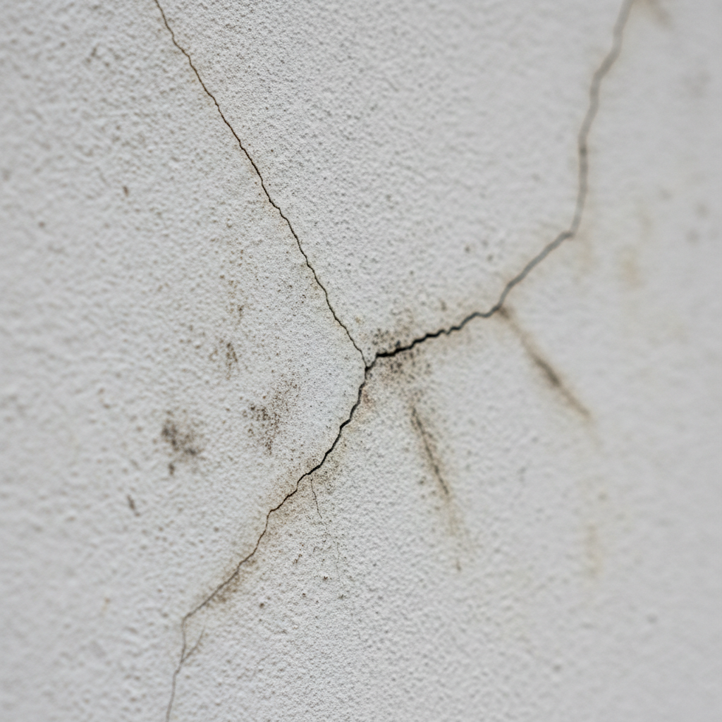 Rachadura com umidade em parede de alvenaria – patologia média